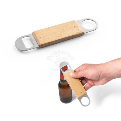 Abridor de Garrafas Duplo de Aço Inox com Corpo em Madeira de Faia Personalizado