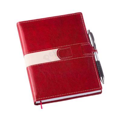 Agenda Diária em Couro Sintético com Porta-Caneta e Fechamento Frontal Personalizada