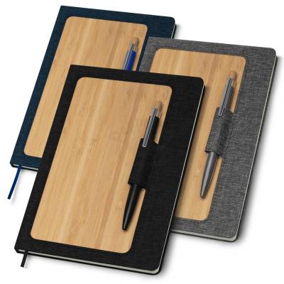 Caderno Capa Dura com Detalhe em Bambu 80 Folhas Pautadas Personalizado