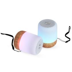 Caixa de Som Bluetooth Com Luzes e Acabamento Que Remete à Madeira Personalizada