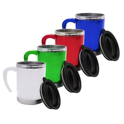 Caneca Acrílica 400ml com Tampa e Detalhes em Inox Personalizada