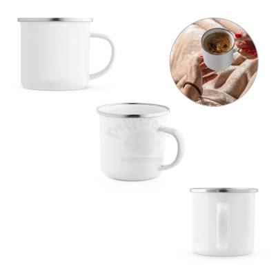 Caneca Esmaltada 350ml com Borda Prateada Personalizada