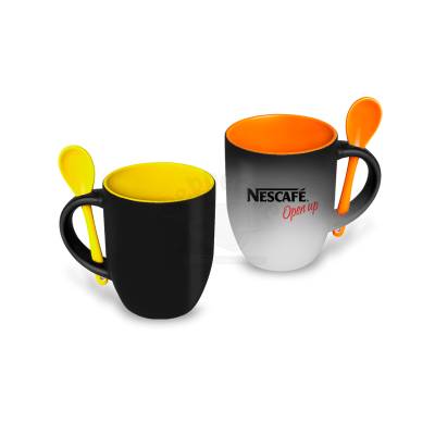 Caneca Mágica de Porcelana 325 ml com Colher de Cerâmica Personalizada