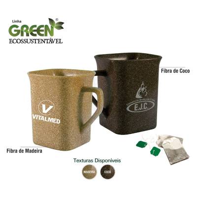 Caneca Quadrada Ecológica 250ml de Fibra de Madeira e Fibra de Coco Personalizada