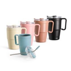 Caneca Térmica de Inox 600 Ml Com Tampa e Canudo Personalizada