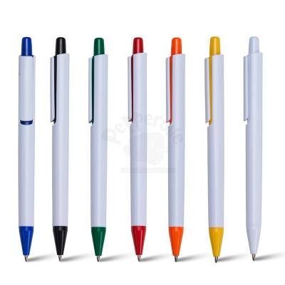 Caneta Plástica com Click e Ponteira Colorida Personalizada