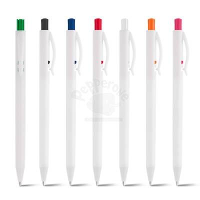 Caneta Plástica com Detalhe Colorido e Clip Personalizada