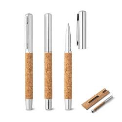 Caneta Roller de Aço Inox Reciclado Com Revestimento Em Cortiça Personalizada