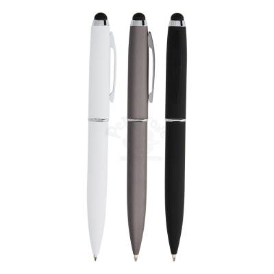 Caneta Touchscreen de Metal Emborrachada com Carga Azul Personalizada