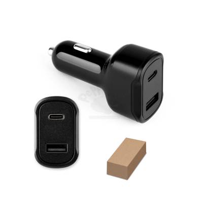 Carregador Veicular USB-C e USB-A 20W em ABS Reciclado Personalizado