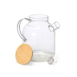 Chaleira de Vidro Borossilicato 1,8L com Tampa de Bambu e Filtro Personalizada