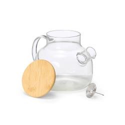 Chaleira de Vidro Borossilicato 1 Litro com Filtro e Tampa de Bambu Personalizada