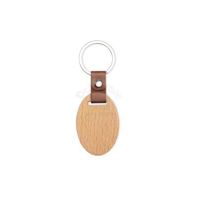 Chaveiro de Madeira Oval com Couro Sintético Personalizado