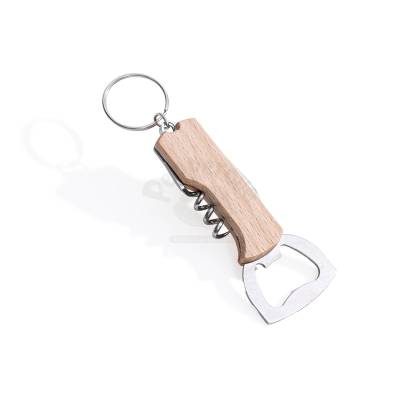 Chaveiro Multifunções em Madeira com Abridor, Saca-Rolhas e Lâmina Personalizado