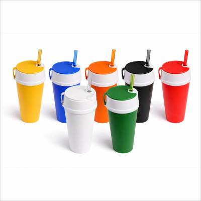 Copo com Tampa Porta Snacks 550ml com Canudo Personalizado