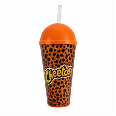 Copo Plástico In Mold Label com Tampa Bola e Canudo 550ml