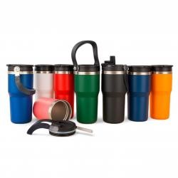 Copo Térmico de Inox 600ml com Alça e Canudo Personalizado