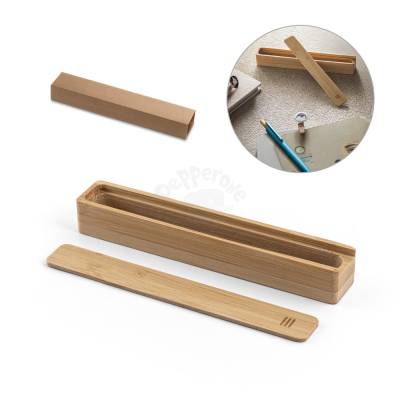 Estojo para Caneta em Bambu Natural com Tampa de Correr Personalizado