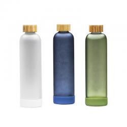 Garrafa de Vidro Borossilicato 1 Litro Com Tampa de Bambu e Base de Silicone Personalizada