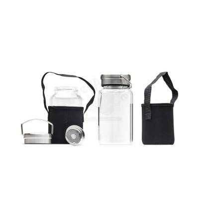 Garrafa de Vidro Borossilicato 650ml com Tampa de Alumínio e Peneira Infusora Personalizada