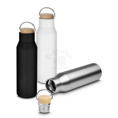Garrafa Térmica de Aço Inox 600ml com Tampa de Bambu Personalizada