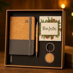 Kit Agenda 2026 com Caneta e Chaveiro Personalizado