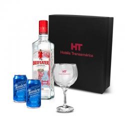 Kit Bebida com Gin London Dry 750 ml, Água Tônica e Taça de Vidro Personalizado