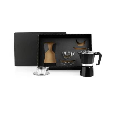 Kit Café 5 Peças com Cafeteira Italiana e Xícaras de Vidro Personalizado
