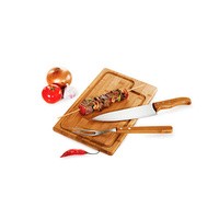 Kit Churrasco 3 Peças Com Faca, Garfo e Tábua Em Inox e Bambu Personalizado