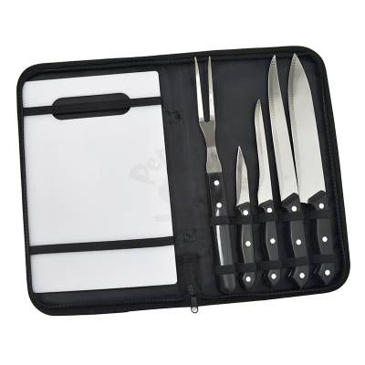 Kit Churrasco 5 Peças em inox com Tábua de Corte e Estojo Personalizado