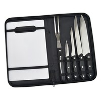 Kit Churrasco 5 Peças Em Inox Com Tábua de Corte e Estojo Personalizado