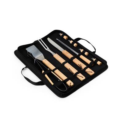 Kit Churrasco 9 Peças em Aço Inoxidável com Cabo de Madeira Personalizado