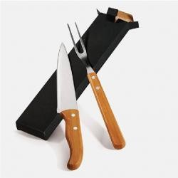 Kit Churrasco Com Faca e Garfo de Aço Inox Com Cabo de Bambu Personalizado