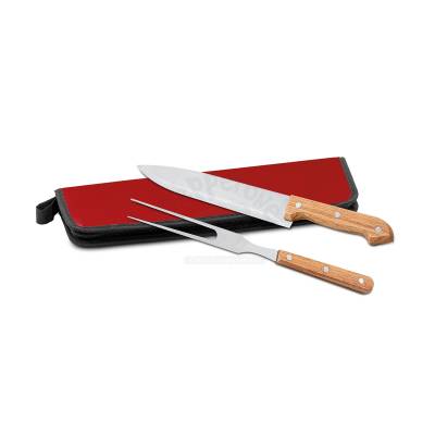 Kit Churrasco com Faca e Garfo de Bambu com Estojo de Nylon Personalizado