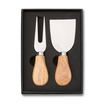 Kit de Queijo 2 Peças com Garfo e Espátula em Inox e Cabo de Madeira Personalizado