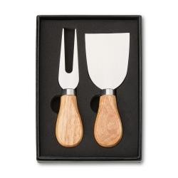 Kit de Queijo 2 Peças Com Garfo e Espátula Em Inox e Cabo de Madeira Personalizado