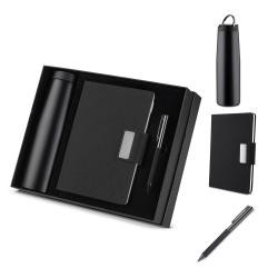 Kit Executivo com Caderno RPET, Caneta Twist e Garrafa Térmica de Inox 550ml Personalizado