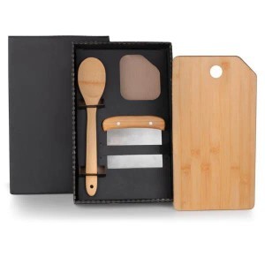 Kit Para Cozinha Em Bambu / Inox Com Espatula Multiuso - 3 Pcs