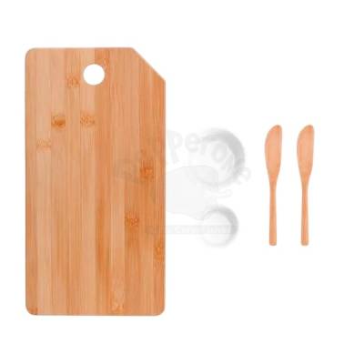 Kit Petisco com Tábua de Bambu, Espátulas e Ramekins Personalizado