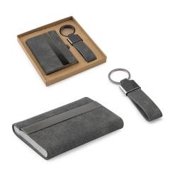 Kit Porta-cartões e Chaveiro Em Metal Com Acabamento Em Poliéster Reciclado Personalizado