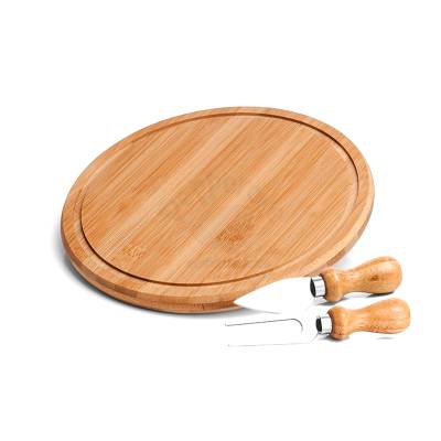 Kit Queijo 3 Peças com Tábua de Bambu, Faca e Garfo Personalizado