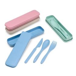 Kit Talheres de Palha de Trigo 3 Peças Com Estojo Personalizado