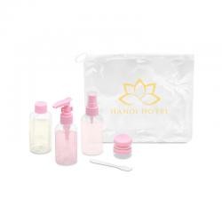 Kit Viagem 6 Peças Com Frasco Spray, Pump e Potes Personalizado