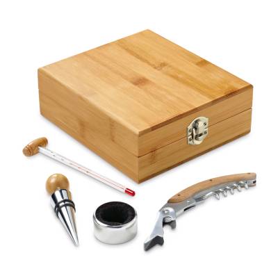 Kit Vinho 4 Peças em Bambu e Zinco Personalizado