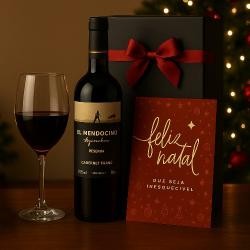Kit Vinho Com Taça, Caixa Para Presente e Cartão Personalizado