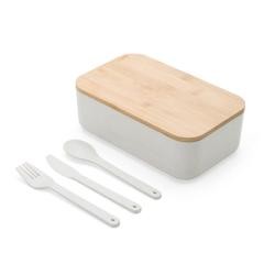 Marmita de Fibra de Trigo 1l Com Talheres e Tampa de Bambu Personalizada
