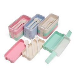 Marmita de Palha de Trigo 900ml Com 3 Divisórias e Talheres Personalizada