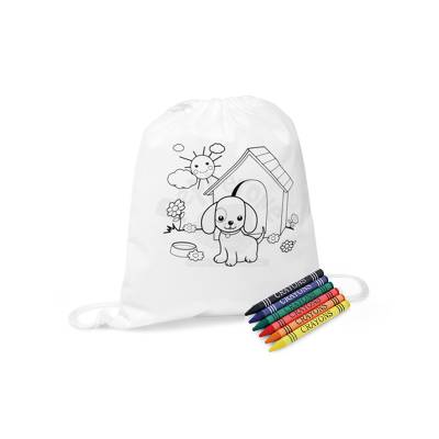 Mochila Saco para Colorir em Non-woven com 6 Gizes de Cera Personalizada