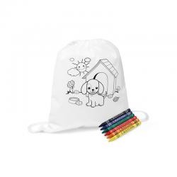 Mochila Saco para Colorir em Non-woven com 6 Gizes de Cera Personalizada