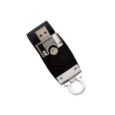Pen Drive de Couro Preto com Argola Metálica Personalizado